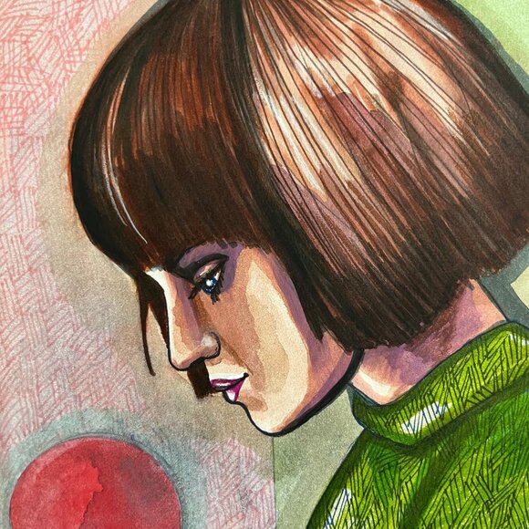 red sun figurative art original watercolor and ink art sale home decor - Picture 7 of 10